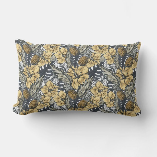 Coussin D'extérieur Luxe Elegant Or N' Black Tropical Flowers (Recto)