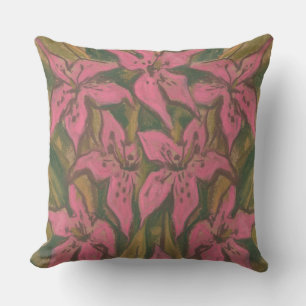 Coussin D'extérieur Lys roses, peinture pastel, fleurs, art floral