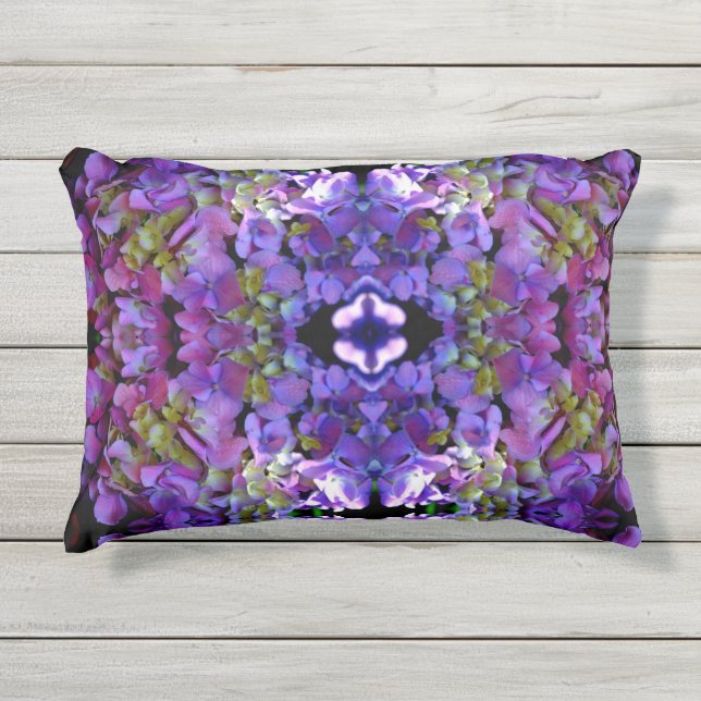 Coussin D'extérieur Magenta Purple bleu jaune Hydrangeas fleurs (Devant)