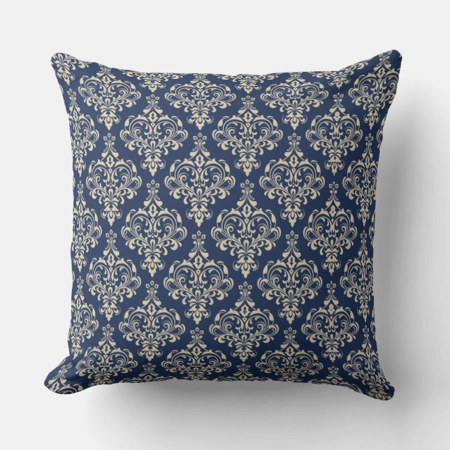 Coussin D'extérieur Magnifique Royal Blue Classic Elegant Damask Patte (Recto)