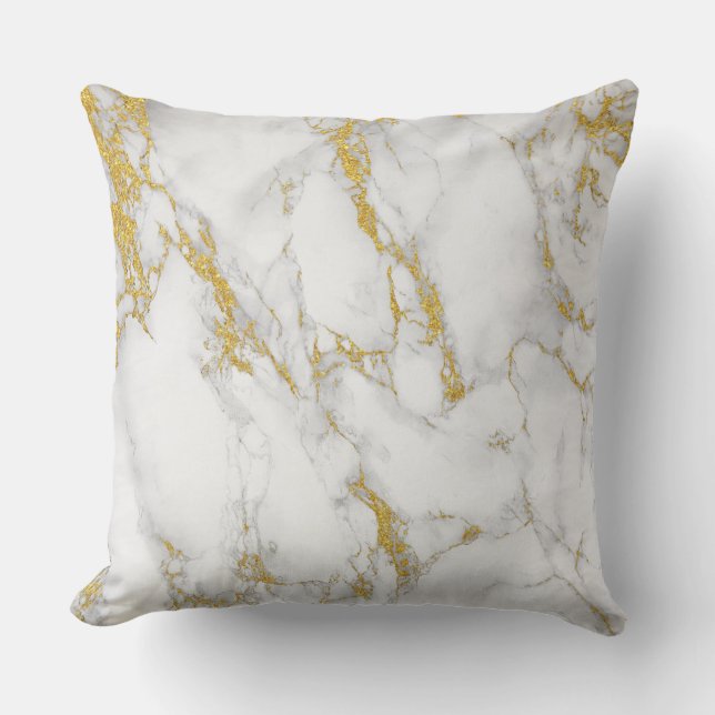 Coussin D'extérieur Marbre blanc Pierre or Parties scintillant Accent (Recto)