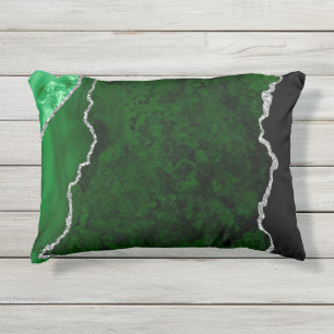 Coussin D'extérieur Marbre Vert Forêt Glamour Chic Paillettes Argentée