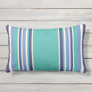 Coussin D'extérieur Marine Turquoise Moderne Bleu Rayé Extérieur
