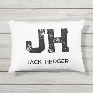 COUSSIN D'EXTÉRIEUR MINIMALISTE NOIR MONOGRAMME À DEUX LETTRES NOM BLA