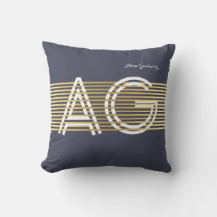 Coussin D'extérieur monogramme avec fines rayures dorées