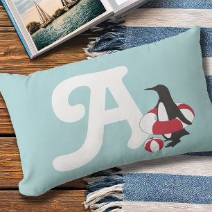 Coussin D'extérieur Monogramme bleu clair Pingouin mignon Enfants Exté