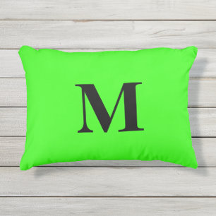 Coussin D'extérieur Monogramme initial néon vert couleur brillant cade
