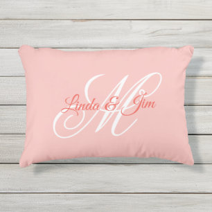 Coussin D'extérieur Monogramme Mariage rose corail