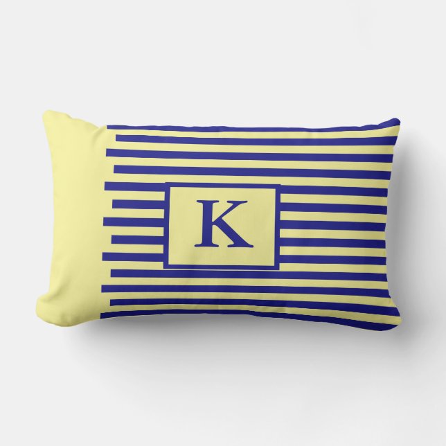 Coussin D'extérieur Monogrammes jaunes bleus de la marine nautique (Recto)