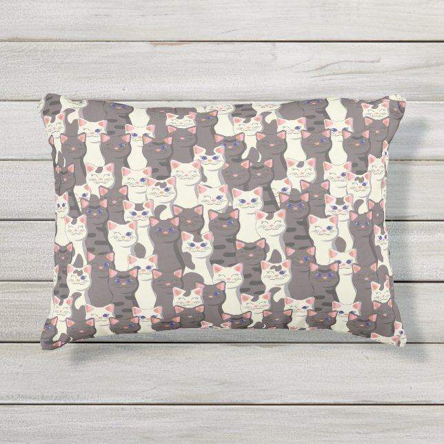 Coussin D'extérieur Motif de chats blancs et gris (Devant)