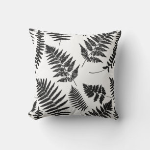 Coussin D'extérieur Motif de fougère de région boisée, noir et blan