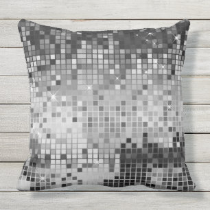Coussin D'extérieur Motif de Parties scintillant Disco Sequins gris ar
