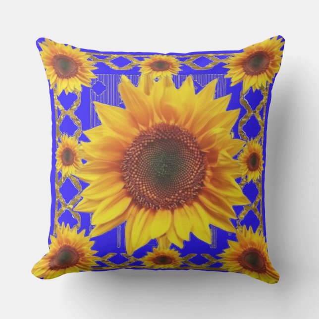 Coussin D'extérieur Motif de tournesol de bleu royal (Recto)
