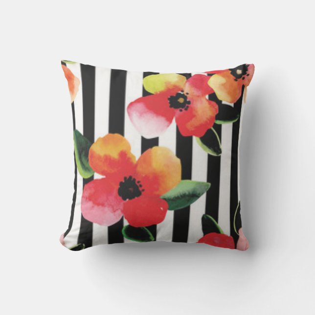 Coussin D'extérieur Motif d'impression en noir blanc Fleurs (Recto)