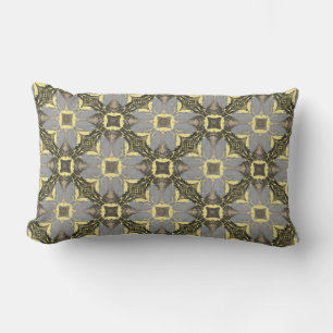 Coussin D'extérieur Motif Fleurs Jaunes, Gris et Noires