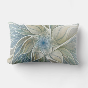 Coussin D'extérieur Motif floral de rêve abstrait bleu kaki fractal