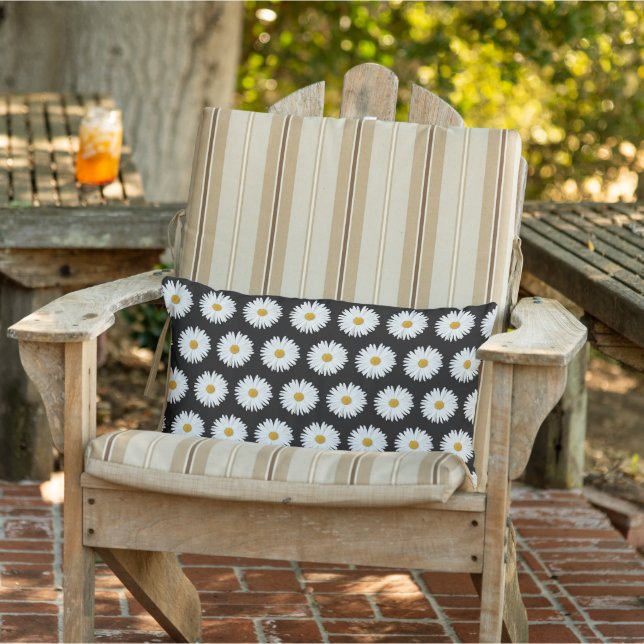 Coussin D'extérieur Motif floral marguerrier blanc sur noir (Chaise)