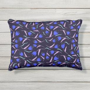Coussin D'extérieur Motif floral printanier sur fond bleu foncé