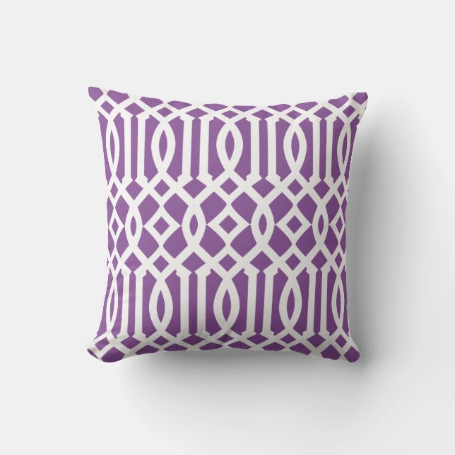 Coussin D'extérieur Motif moderne de Trellis violet blanc (Recto)