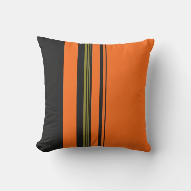 Coussin D'extérieur Motif orange noir vert rayé (Recto)
