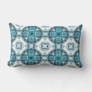 Coussin D'extérieur motif vintage, fleurs abstraites, turquoise, blanc