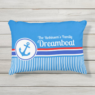 Coussin D'extérieur Nautical anchor blue red white stripes ship name
