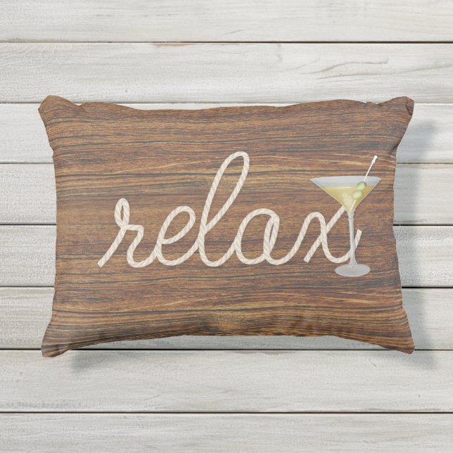 Coussin D'extérieur nautical rope on teak witak martini and relax text (Devant)