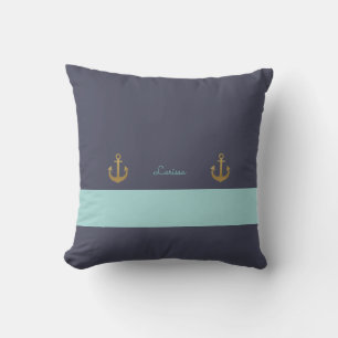 Coussin D'extérieur noble bleu marine & nautique personnalisé