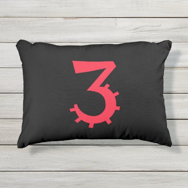 Coussin D'extérieur Noir et rouge rayonnant "3" Design (Devant)