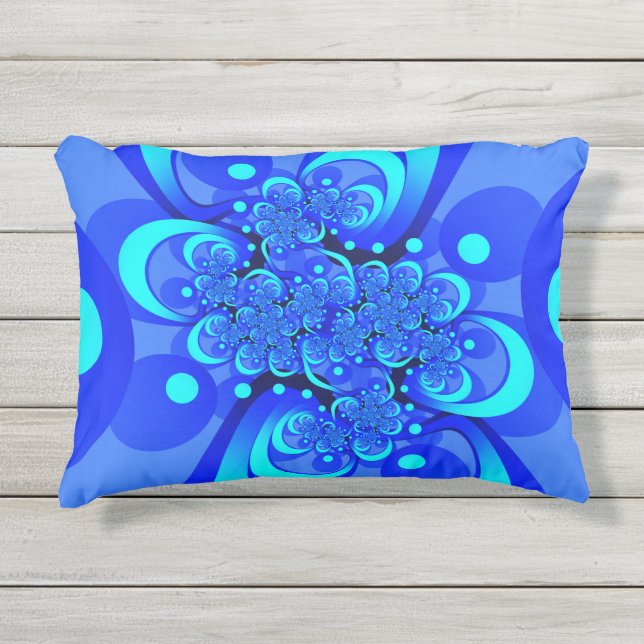 Coussin D'extérieur Nuances de bleu moderne art fractal Abstrait (Devant)