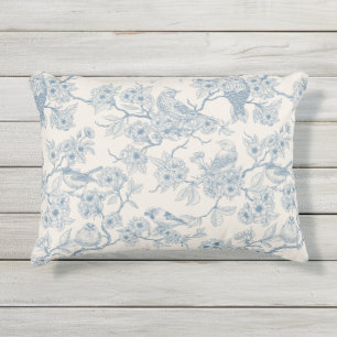 Coussin D'extérieur Oiseaux et fleurs de cerisier en bleu et blanc cas