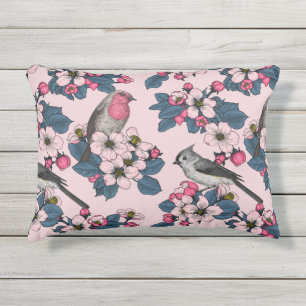 Coussin D'extérieur Oiseaux et fleurs roses