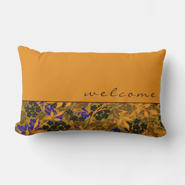 Coussin D'extérieur Orange & Moss Green Jasmine Floral | Bienvenue (Recto)