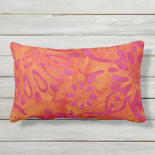 Coussin D'extérieur Orange Rose Bohème Motif Floral Batik Extérieur