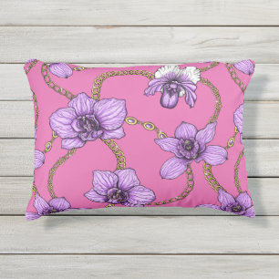 Coussin D'extérieur Orchidées et chaînes, violet et rose