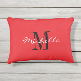 Coussin D'extérieur Oreiller de décoration extérieur rouge avec monogr