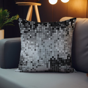 Coussin D'extérieur Paillettes grises argentées Motif disco pailleté