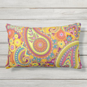 Coussin D'extérieur Paisley Motif jaune violet rouge orange extérieur