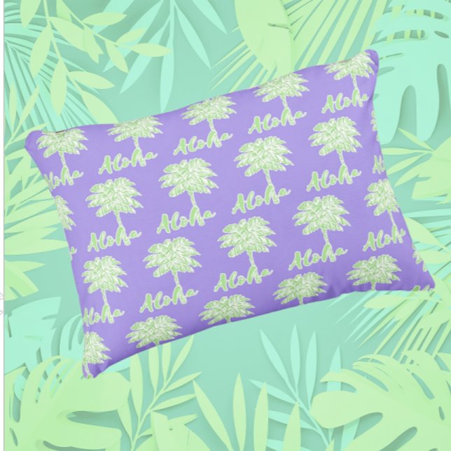 Coussin D'extérieur Palme blanc violet vert Aloha Tropical (Créateur téléchargé)