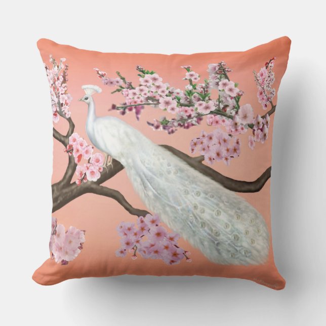 Coussin D'extérieur Paon de fleurs de cerisier (Recto)