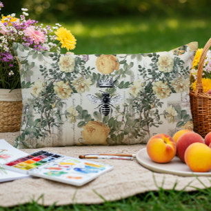 Coussin D'extérieur Papier Éphémère Vintage Abeille Floral Jaune Extér