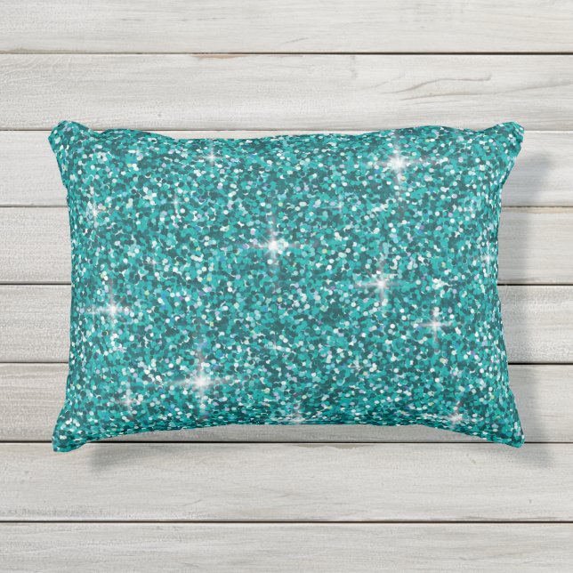 Coussin D'extérieur parties scintillant turquoise irisée (Devant)