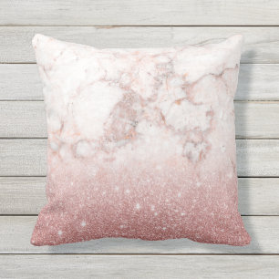 Coussin D'extérieur Parties scintillantes roses Ombre de marbre blanc