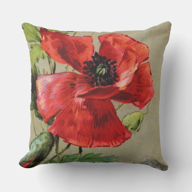 Coussin D'extérieur Pavot rouge vintage (Recto)