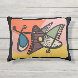 Coussin D'extérieur Peinture 'Mid-Century moderne Abstraite, papillon'