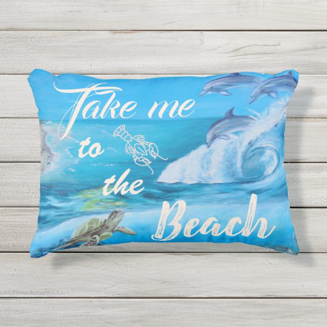 Coussin D'extérieur Peinture sur la plage et la vie marine (Devant)