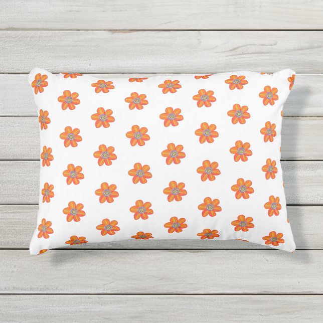Coussin D'extérieur Petit Motif aux fleurs orange (Devant)