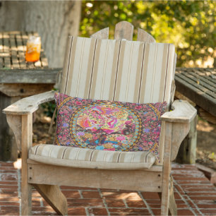 Coussin D'extérieur Pink Blue Persian Floral Peacock Patio extérieur