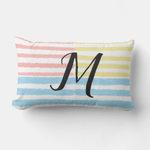 Coussin D'extérieur Pink Blue Yellow Strips Monogramme
