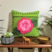 Pink Flower Green Artisan Crochet Imprimer à l'ext